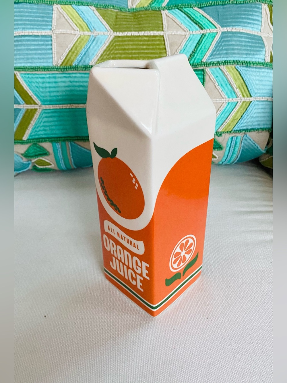 ban.do Rise and Shine Ceramic Vase Retro Style Orange Juice Carton 8.5”